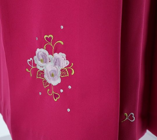 卒業式袴単品レンタル[刺繍]濃いピンクにバラとハート刺繍[身長158-162cm]No.650